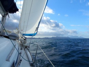 Entrando en False Bay a toda vela.